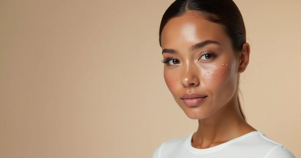 Rosto feminino em close com manchas de hiperpigmentação na pele