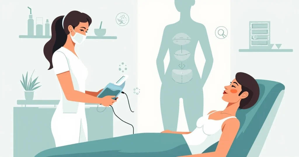 Profissional aplicando Ultraformer MPT na pele do rosto de uma paciente em clínica de estética moderna