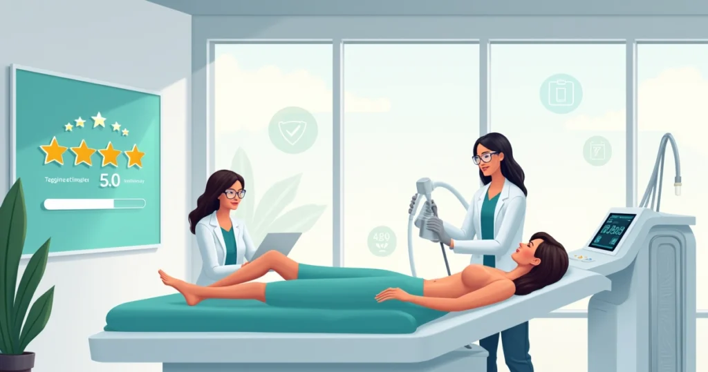 Equipe de clínica de estética avançada em Taguatinga atendendo paciente em ambiente moderno