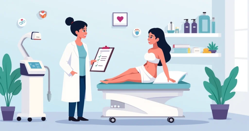 Profissional de estética corporal atendendo paciente em clínica moderna