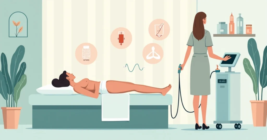 Ilustração de terapeuta aplicando radiofrequência em áreas corporais menos comuns