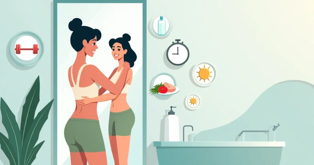 Mulher adulta cuidando da pele com rotina para prevenir flacidez corporal