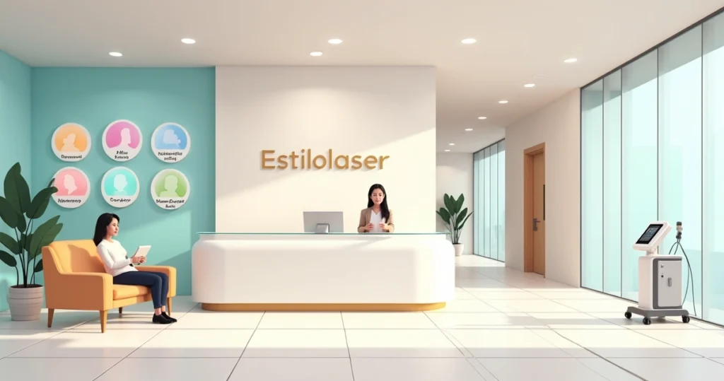 Recepção moderna de clínica de estética avançada em Taguatinga DF