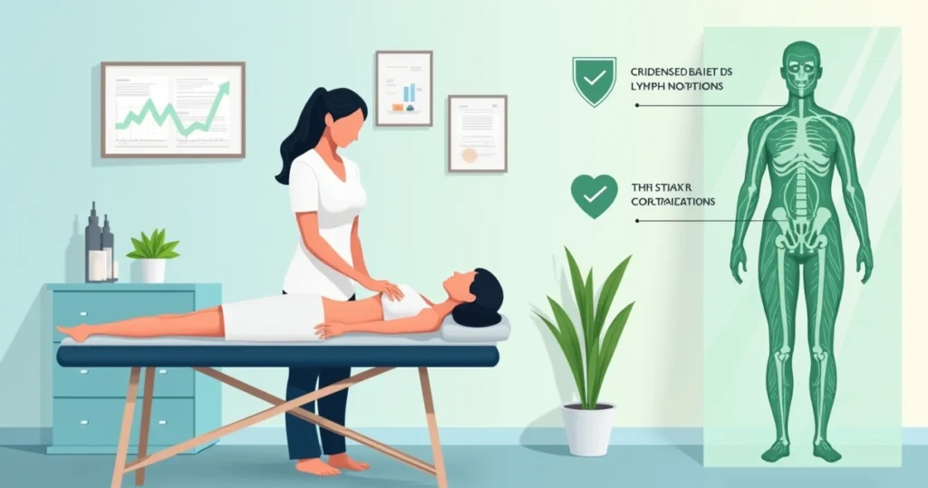 Ilustração explicando drenagem linfática manual no corpo humano em clínica de estética