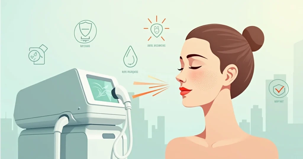 Ilustração conceitual de tratamento com laser CO2 fracionado em rosto feminino em clínica de estética