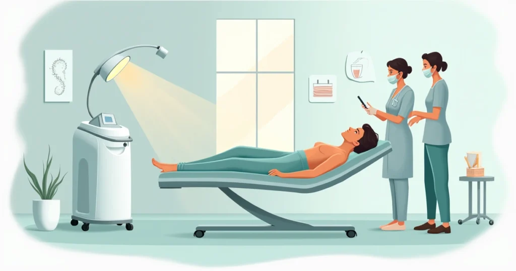 Ilustração de tratamento facial com laser Lavieen em rosto unissex em clínica moderna