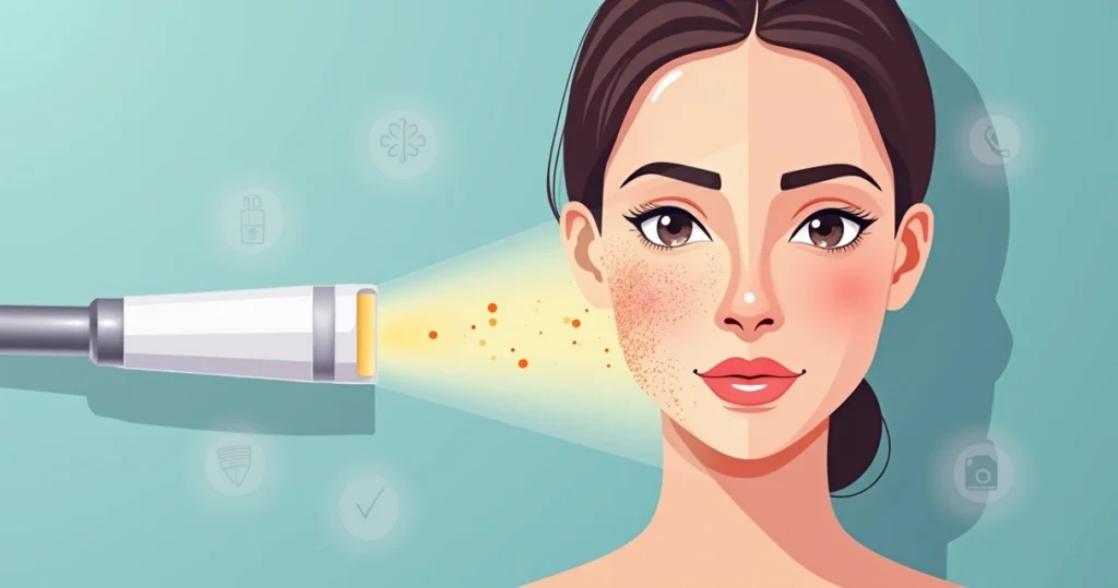 Ilustração de tratamento com luz intensa pulsada em vasinhos faciais e rosácea