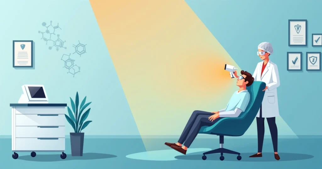 Profissional aplicando luz intensa pulsada em paciente com acne em ambiente clínico moderno