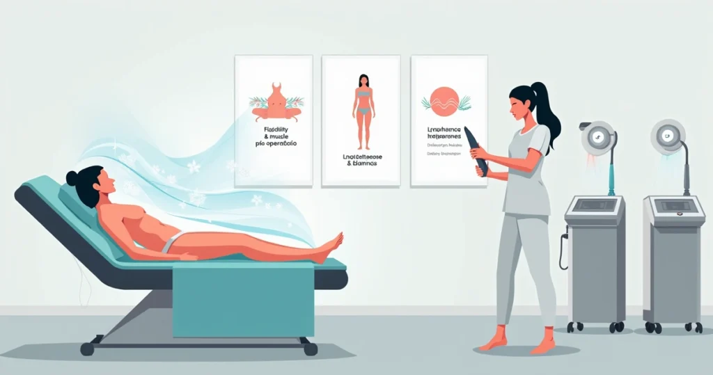 Ilustração de tratamento combinado com ultrassom e correntes terapêuticas em clínica estética moderna