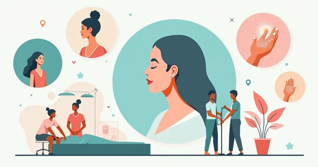 Ilustração flat de tratamentos avançados de estética integrados em Taguatinga