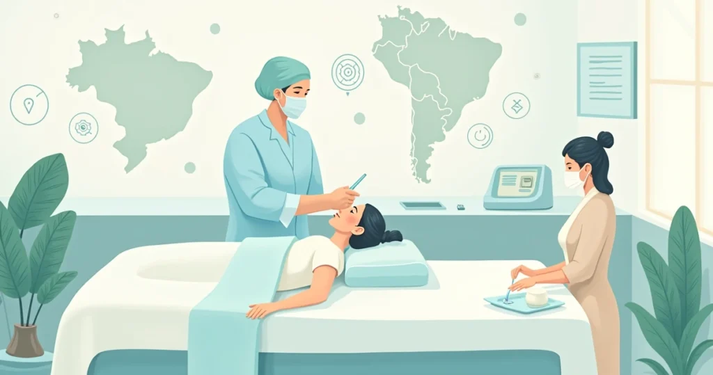 Ilustração de profissional aplicando limpeza de pele profissional no rosto de paciente em clínica moderna