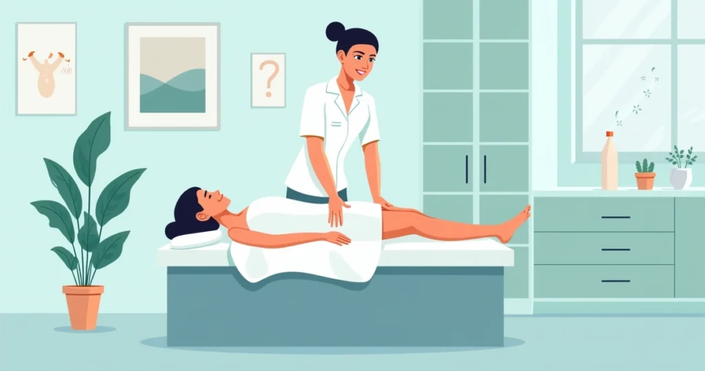 Paciente deitada recebendo massagem para lipedema nas pernas em clínica estética