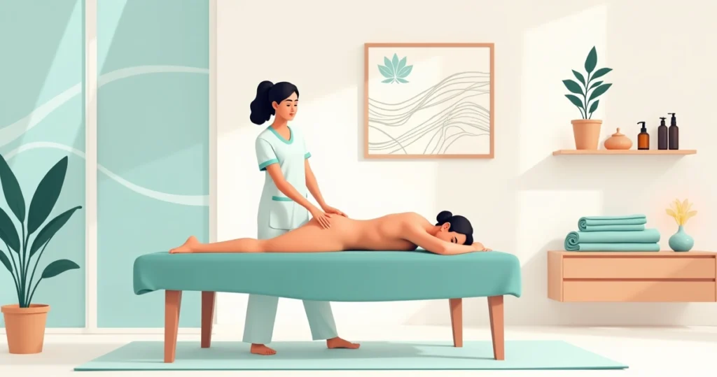 Profissional aplicando massagem terapêutica em cliente em ambiente moderno e tranquilo
