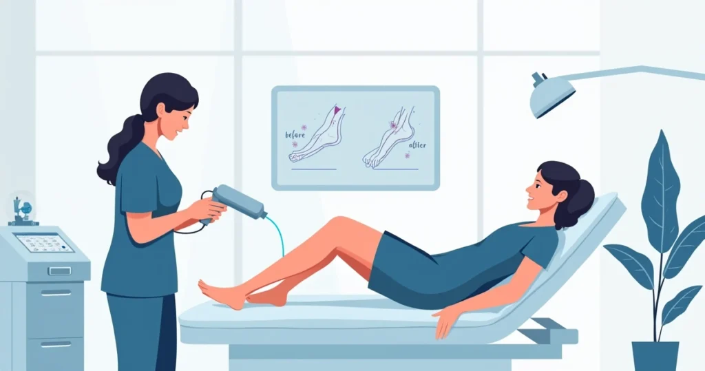 Profissional aplicando tratamento vascular tecnológico em pernas com vasinhos visíveis