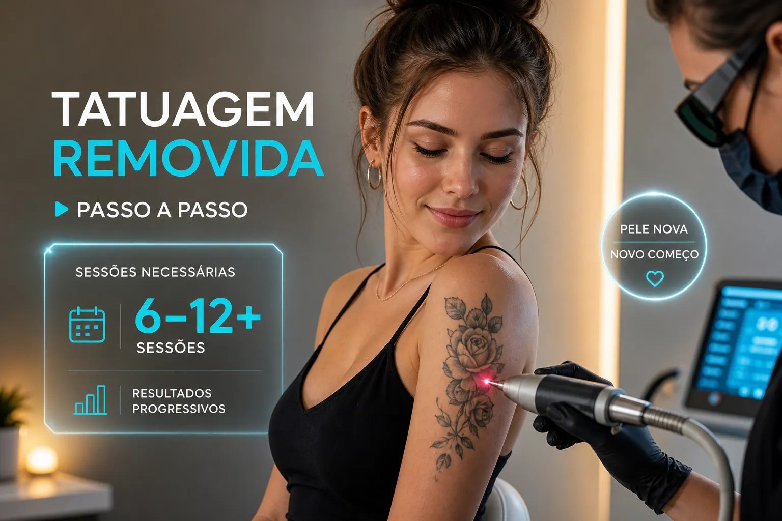 Sessões de laser para remover tatuagem: ilustração do clareamento progressivo